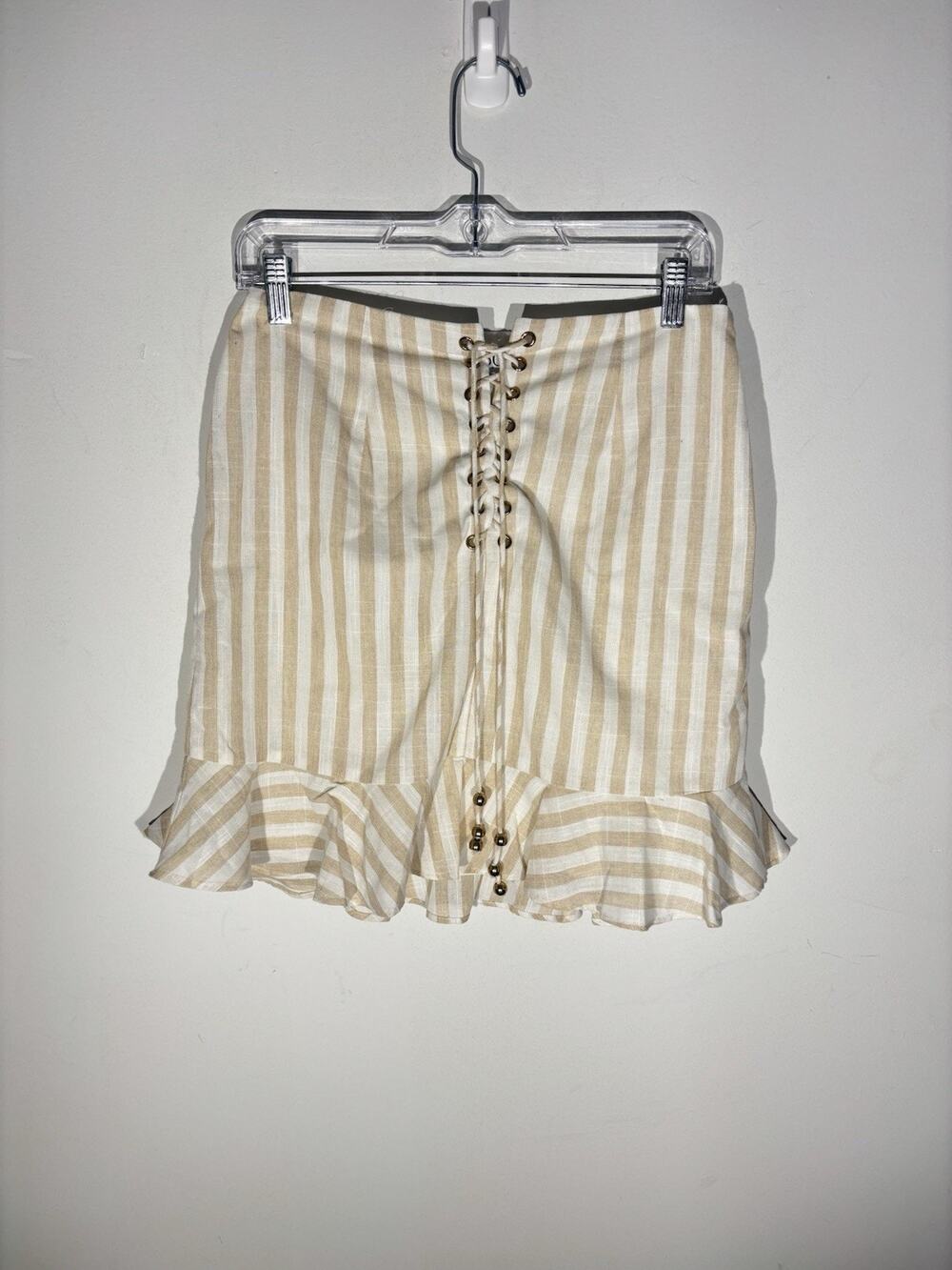 Sabo 100% Cotton Lace Up Striped Skirt Ruffle Bottom Size M